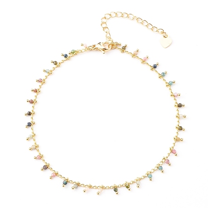 Браслеты с подвеской из натурального турмалина, с латунной обуздать цепей, граненые круглые, золотые