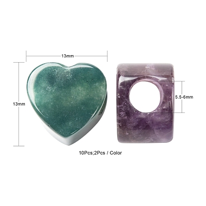 Valentine's Day Theme 10Pcs 5 Style Natural Gemstone European Beads, Large Hole Beads, Heart