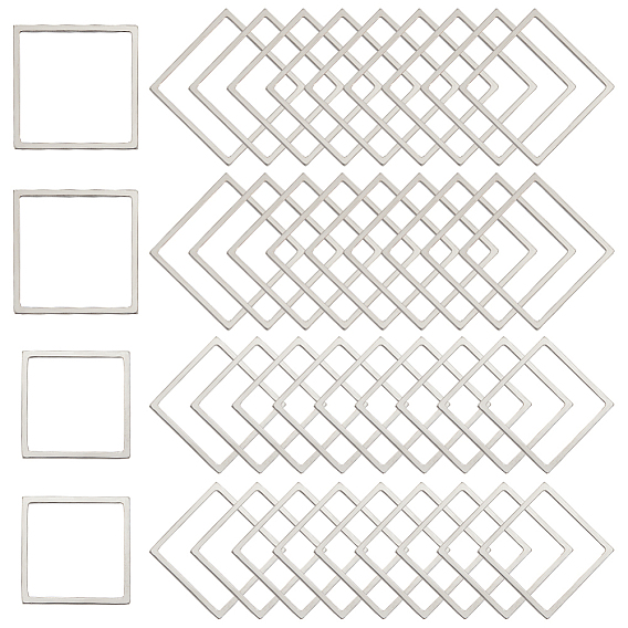40 шт. 2 стиль 304 соединительные кольца из нержавеющей стали, лазерная резка, квадратный