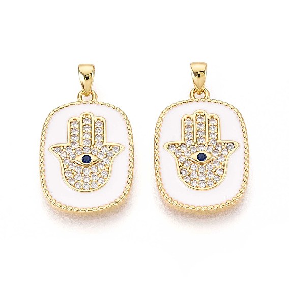 Латунные микро проложить кубического циркония подвески, прямоугольник и рука хамса, с эмалью, реальный 18 k позолоченный