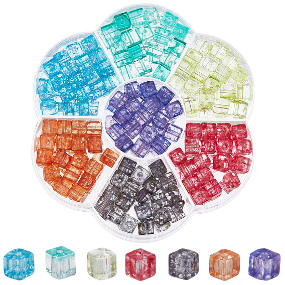 245Pcs 7 Colors Transparent Crackle Glass Beads, Cube