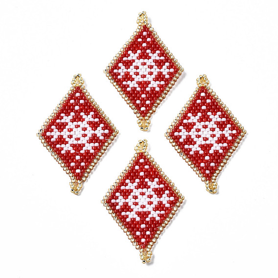 MIYUKI & TOHO Japanese Seed Beads, Handmade Links, Rhombus with Snowflake Loom Pattern