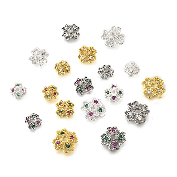 Колпачки для бусин из цветочной латуни с микропаве из кубического циркония, стойки покрытие, долговечный, без свинца и без кадмия