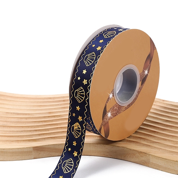 48 Yards Gold Stamping Polyester Ribbon, Shell Printed Ribbon for Gift Wrapping, Party Decorations