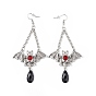 Plastic Bat with Teardrop Pendant Necklace & Dangle Earrings, Halloween Theme Alloy Jewelry Set for Women