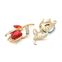 Rack Plating Alloy Pendants, with Rhinestone and Glass, Flower Charm, Golden