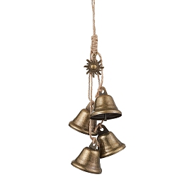 Iron Bell Pendant Decoration, Alloy Sun and Jute Cord for Home Door Hanging Ornaments