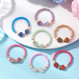 7Колеса для пальцев из стекла и бусин с драгоценными камнями для пары, сердце