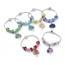 Pulseras de bronce de estilo europeo, con los granos europeos de cristal hechos a mano, colgantes y cuentas de aleación de estilo tibetano, cuentas de piedras preciosas, árbol