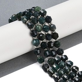 Natural Moss Agate Beads Strands, Faceted, Bicone, Double Terminated Point Prism Beads