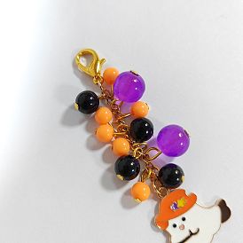 Marcadores de libros de aleación de esmalte con forma de fantasma de Halloween, colgantes decorativos, Con dijes de acrílico y cierres de aleación tipo pinza de langosta.