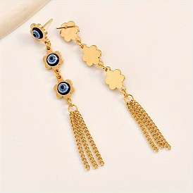 Exaggerated Evil Eye Stud Earrings, Retro Tassel Dangles, Fashionable Gift Accessory