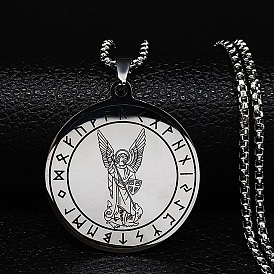 201 плоские круглые ожерелья из нержавеющей стали с кулоном в виде архангела святого Михаила для женщин и мужчин, не тускнеет