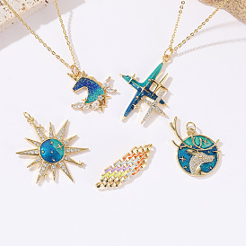 Drip oil star sky star sun pendant unicorn moose cartoon element necklace pendant diy jewelry accessories