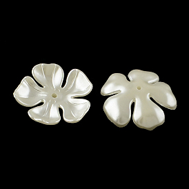 5-Petal Flower ABS Plastic Imitation Pearl Bead Caps, 36x36x8mm, Hole: 2mm