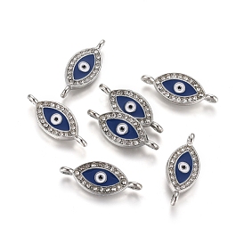Alloy Rhinestone Links/Connectors, Cadmium Free & Lead Free, with Enamel, Grade A, Evil Eye, Platinum Color
