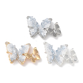 Natural Crystal Quartz Butterfly Links, Brass Micro Pave Clear Cubic Zirconia Insect Connector Charms with Enamel