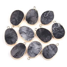 Electroplate Natural Gemstone Pendants, with Iron Findings, Oval, Golden