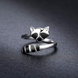 Енот 925 регулируемые манжеты из стерлингового серебра с эмалью для женщин, родий