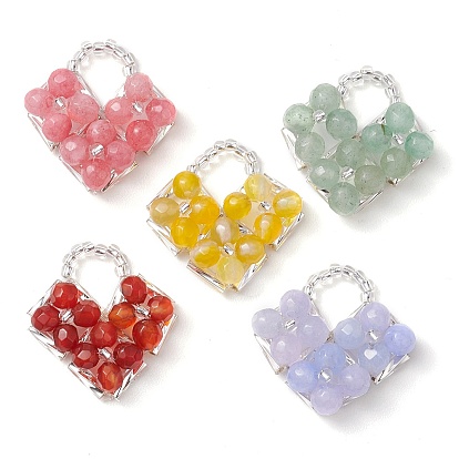 Подвески из натурального агата/окрашенного белого нефрита/зеленого авантюрина, подвески в форме сердца с бисером ручной работы, вышитым на ткацком станке