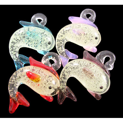 Handmade Lampwork Pendants, Luminous Dolphins