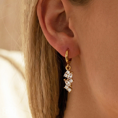 304 Серьги-кольца из нержавеющей стали с прозрачными кубическими циркониями, лошадиный глаз 