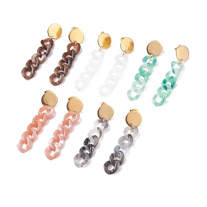 Chunky Acrylic Curb Chain Long Dangle Stud Earrings for Women