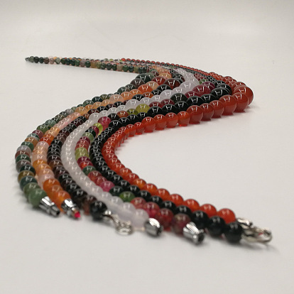 Ожерелья из круглых градуированных бусин из натурального халцедона для женщин и мужчин