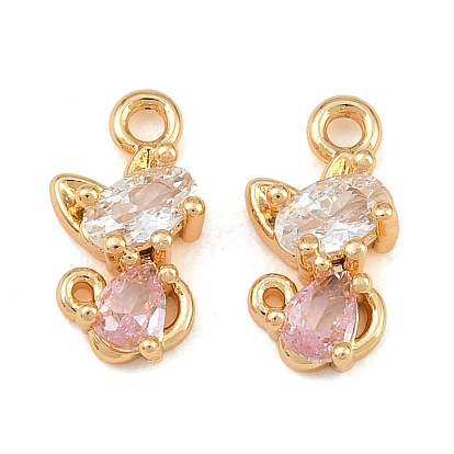 Charms de circonita cúbica rosa con micropavé de latón, encantos de forma de gato