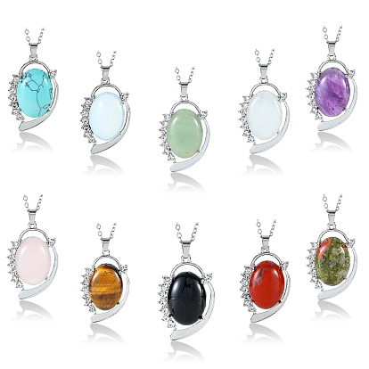 Natural Gwmstone Pendant Necklaces, with Stainless Ssteel Chains