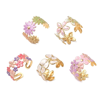 304 женские браслеты-манжеты из нержавеющей стали, цветок, с эмалью