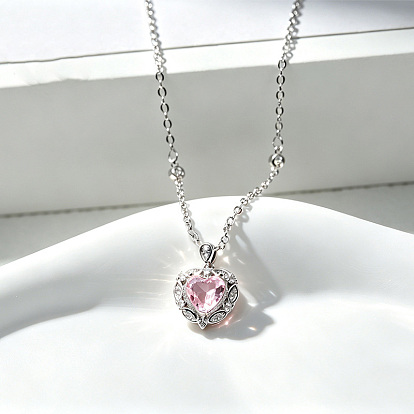 Colliers pendentifs en forme de cœur en laiton pavé de zirconiums cubiques transparents et roses pour la Saint-Valentin, destinés aux femmes