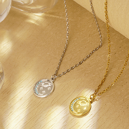 Стильные 304 плоские круглые подвески из нержавеющей стали с планетами для ежедневного ношения у женщин