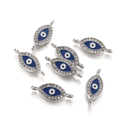 Alloy Rhinestone Links/Connectors, Cadmium Free & Lead Free, with Enamel, Grade A, Evil Eye, Platinum Color