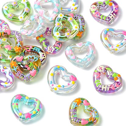 Прозрачные акриловые бусины, бусины ручной работы, с эмалью, сердце