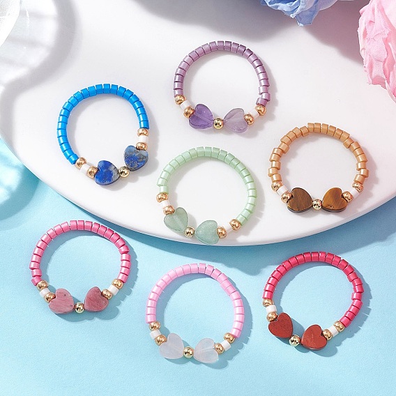 7Колеса для пальцев из стекла и бусин с драгоценными камнями для пары, сердце