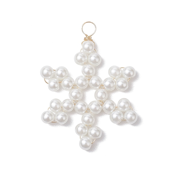 Кулоны из стекла с жемчугом и росписью для выпечки, с золотой медной проволокой, снежинка