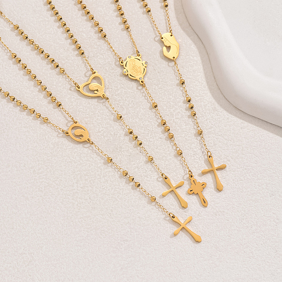 201 шарик ожерелья из нержавеющей стали четки, портрет крест кисточки ожерелья для женщин, золотые