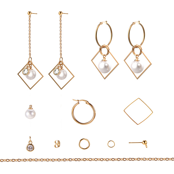 DIY Bracelet Making, with Soldered Brass Cable Chains, Square Brass Linking Rings and 304 Stainless Steel Ear Stud Components