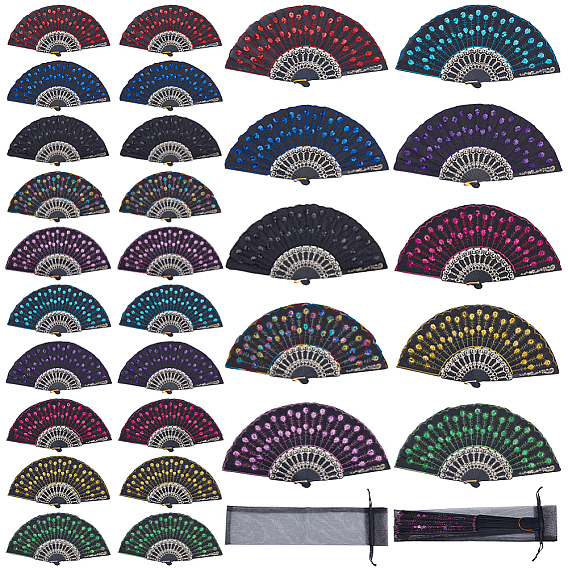 30 шт. 10 цветные пластиковые и полиэстеровые веера для демонстрации украшений, с 30шт. органзовые упаковочные мешочки с завязками