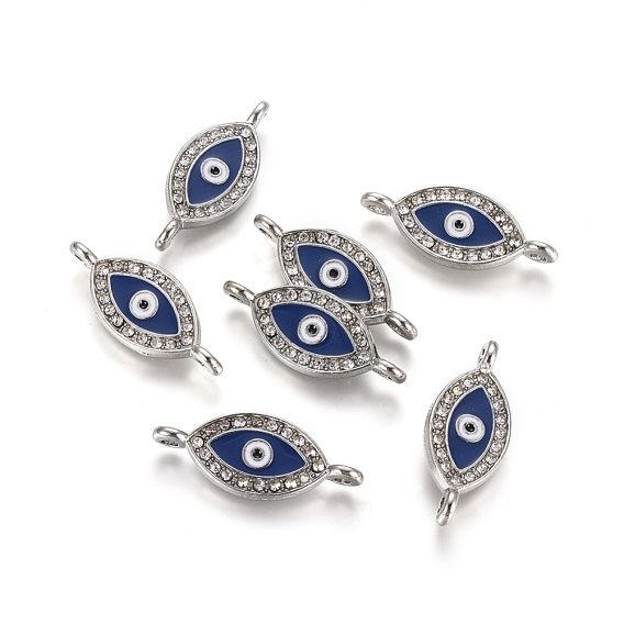 Alloy Rhinestone Links/Connectors, Cadmium Free & Lead Free, with Enamel, Grade A, Evil Eye, Platinum Color