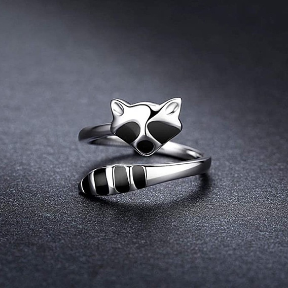 Енот 925 регулируемые манжеты из стерлингового серебра с эмалью для женщин, родий