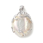 925 Sterling Silver Pave Natural Pearl Pendants, Oval Charms, Rhodium Plated