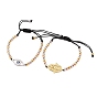 Adjustable Nylon Thread Braided Bead Bracelets Sets, with Round Brass Beads and Brass Micro Pave Cubic Zirconia Links, Hamsa Hand & Eye