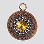 Flat Round Glass Rhinestone Big Pendants, with Red Copper Plated Alloy Findings