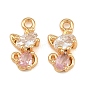 Breloques en laiton avec micro pavé de zircone cubique rose, breloques en forme de chat
