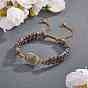 Gemstone Teardrop Link Braided Bead Bracelet, Double Line Adjustable Bracelet for Women