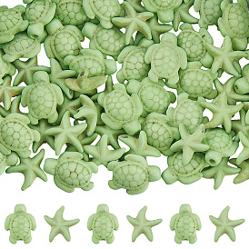 100 шт. 2 стили окрашенные синтетические бирюзовые бусины, черепаха и морская звезда