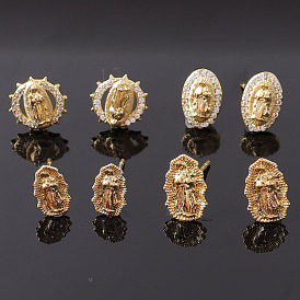 Fashionable Religious Virgin Mary Earrings in Copper Plated Real Gold for Timeless Style