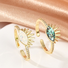 Открытые манжеты из латуни с микро-паве и цирконием для женщин, без кадмия и без свинца, с синтетическим опалом, реальный 18 k позолоченный